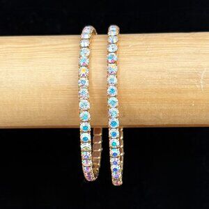 Two Iridescent Stretch Rhinesone Bracelets in Gold Vintage
